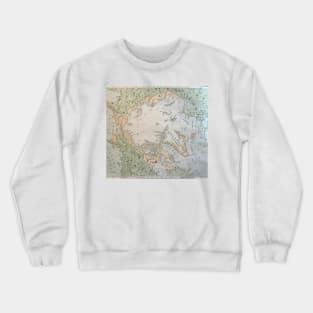 North Pole antique map 1800s, Canada, Greenland, Scandinavia, Iceland, Russia Crewneck Sweatshirt